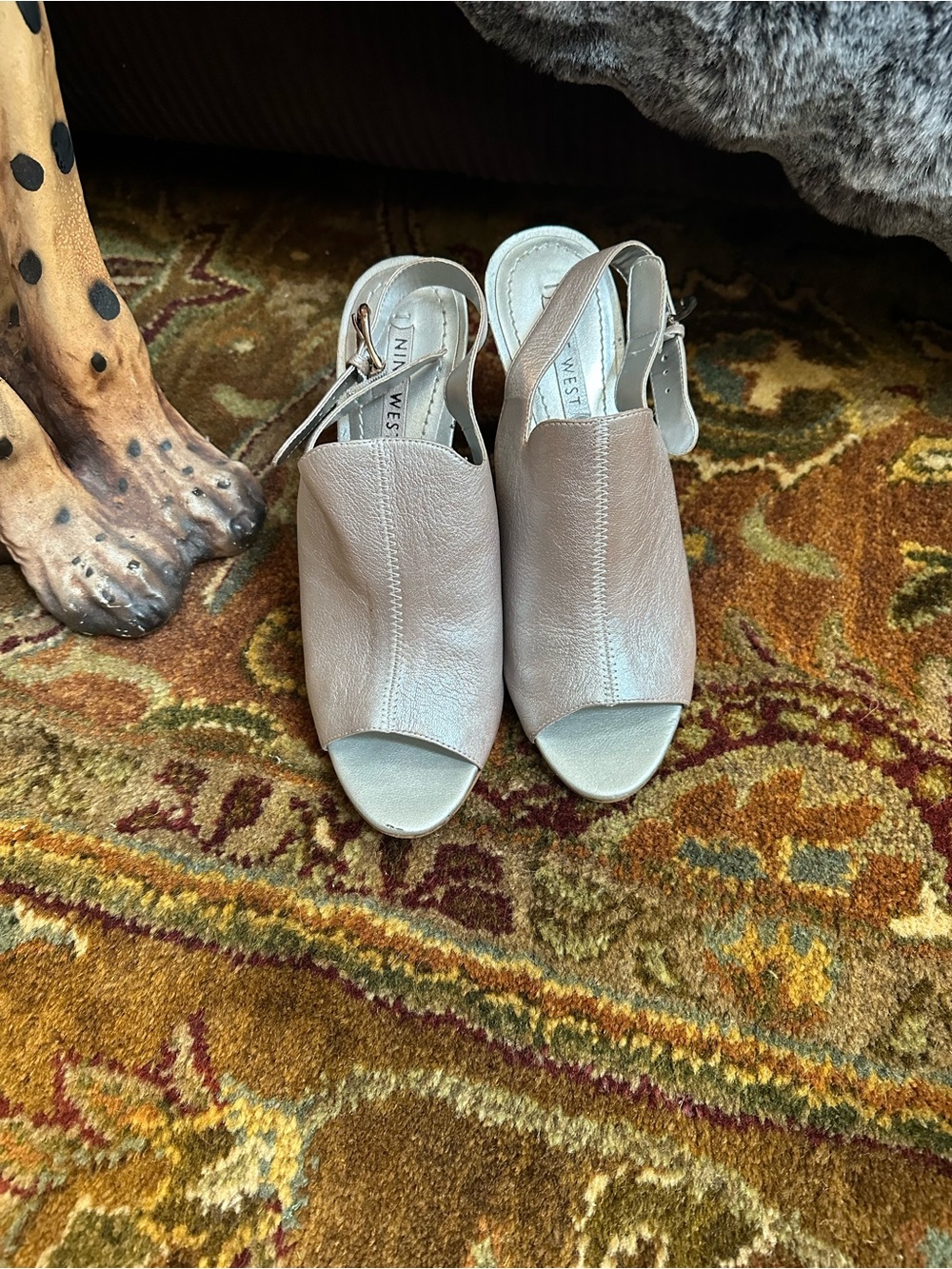 Nine West Taupe Open-Toe Slingback Mules